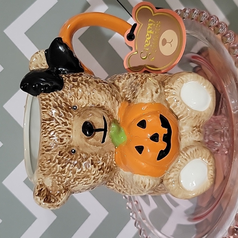 Teddy Bear Halloween Mug with Pumpkin
